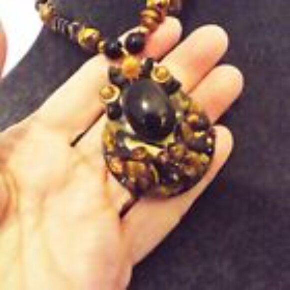 LAISE ADZER FAMOUS DESIGNER ONE OF A KIND UNIQUE TIGER EYE ONYX NECKLACE 63 - Picture 3 of 4